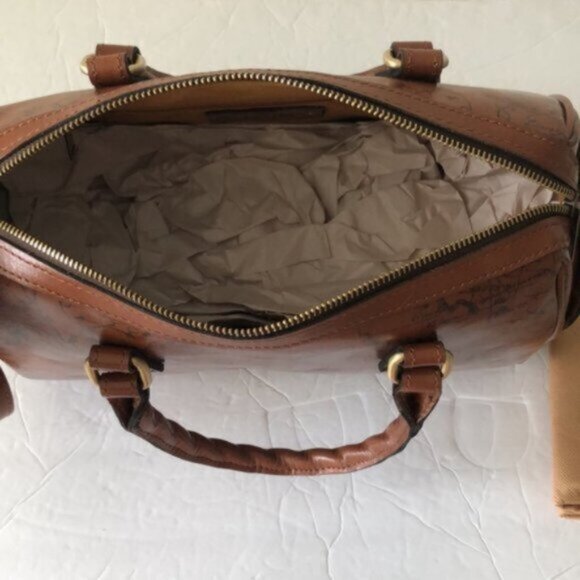 Patricia Nash Skye Speedy Satchel Leath Zip Zip Xbody Sign Map Print Riot Rust - Picture 15 of 16